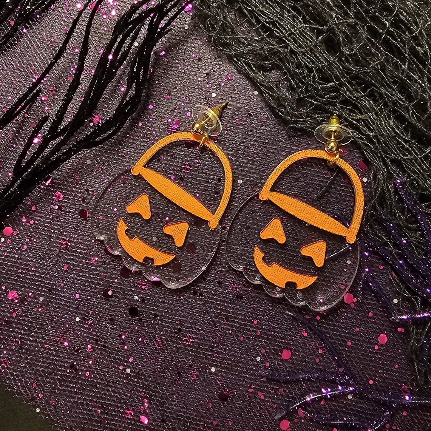 Clear Pumpkin Bucket Earrings